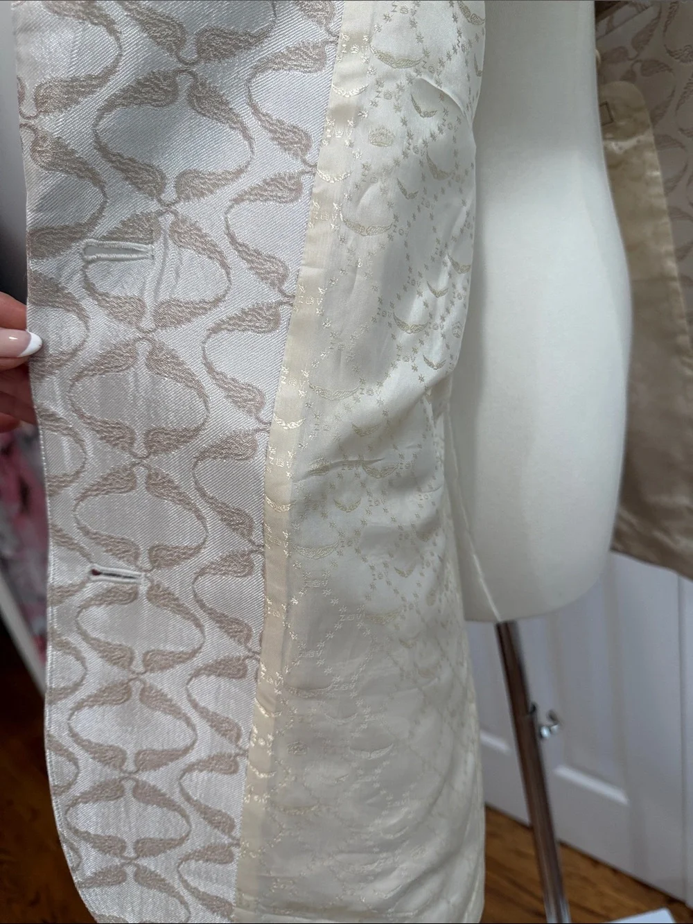 Zadig & Voltaire Vicka Jacquard Wings Blazer Cream Gold Flop Packets US 8-10 - Picture 11 of 16